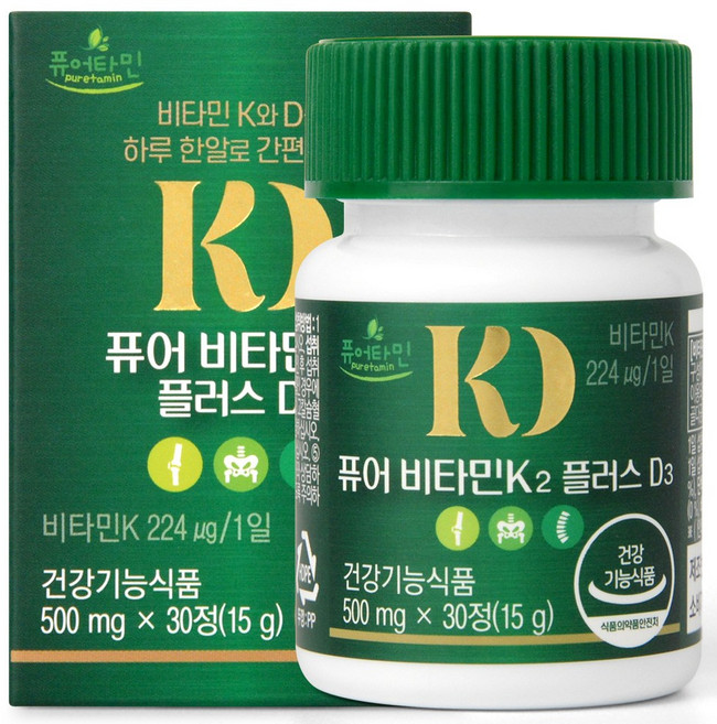 [본사직영] 가정의달 퓨어 비타민 K2 플러스 D3 비타민K와 비타민D를 하루 한알로 간편하게 초고함량 320% 1개월분 30정, 1개