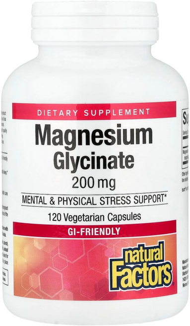 네추럴팩터스 마그네슘 비스글리시네이트 200mg 베지테리안 캡슐, 1개, 120정