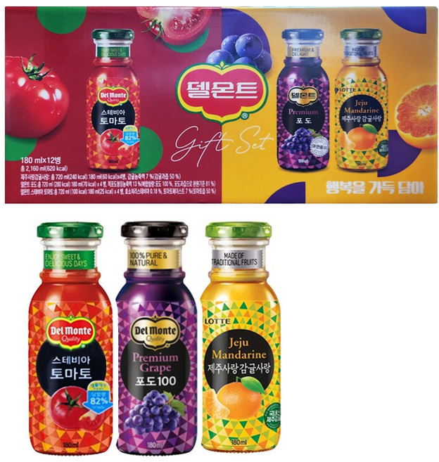 델몬트 음료선물세트 소병 행복을 가득담아 180ml x 12병, 12개