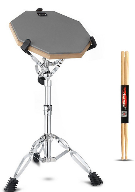 플랜와이 12인치 가정용 저소음 드럼 연습 패드+스탠드+스틱 세트, 1개, 그레이