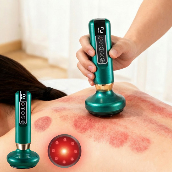 Donmmo 부항기 부항 원리 12단 무선 전동 찰떡 부항기+온열찜질+자동배기 3in1, 녹색