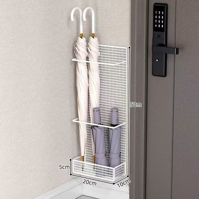 BCQ벽걸이 우산 정리대 - 장대 우산 거치대 현관 수납 선반 방수 우산통, 흰색, 1개