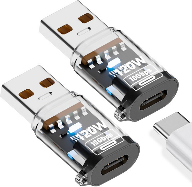 120W 고속 충전 전송 C타입 to USB A 3.2 OTG 변환 젠더 연결 비져블, 2개, 투명, 32mm