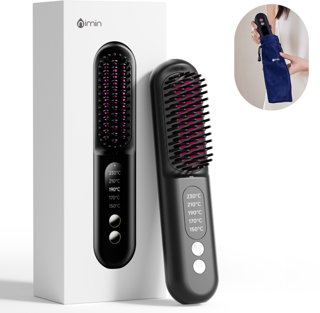 nimin 빗 고데기 무선 헤어 스타일러 매직기 충전식, 블랙