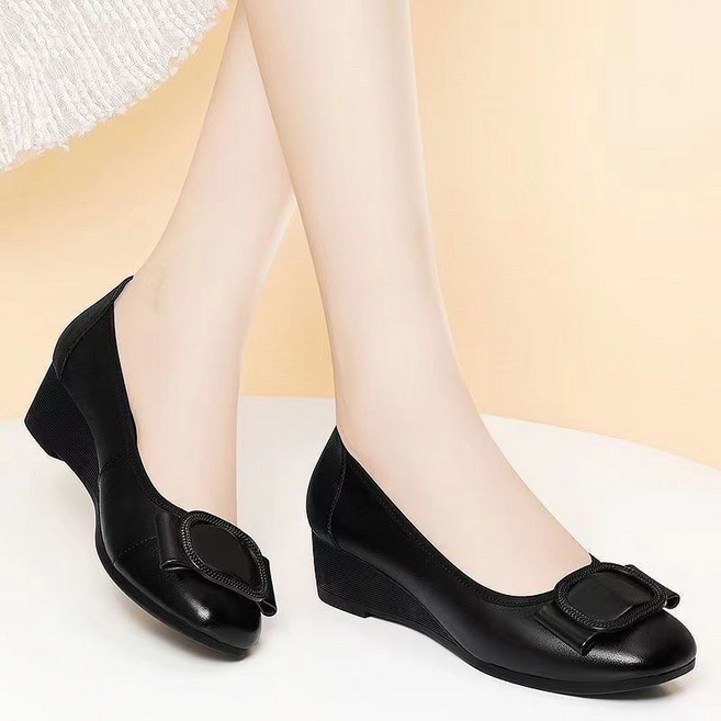 Makone 여성 플랫슈즈 발편한 로퍼 굽 3.5cm 데일리 펌프스 가죽 구두