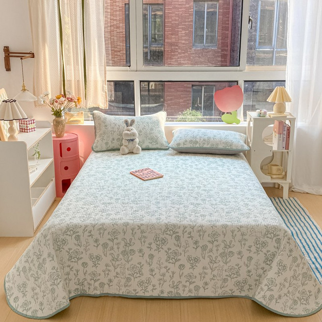 유판 사계절 패드+베개커버 세트 부드러운 감성 플라워 침구, C 민트 플라워