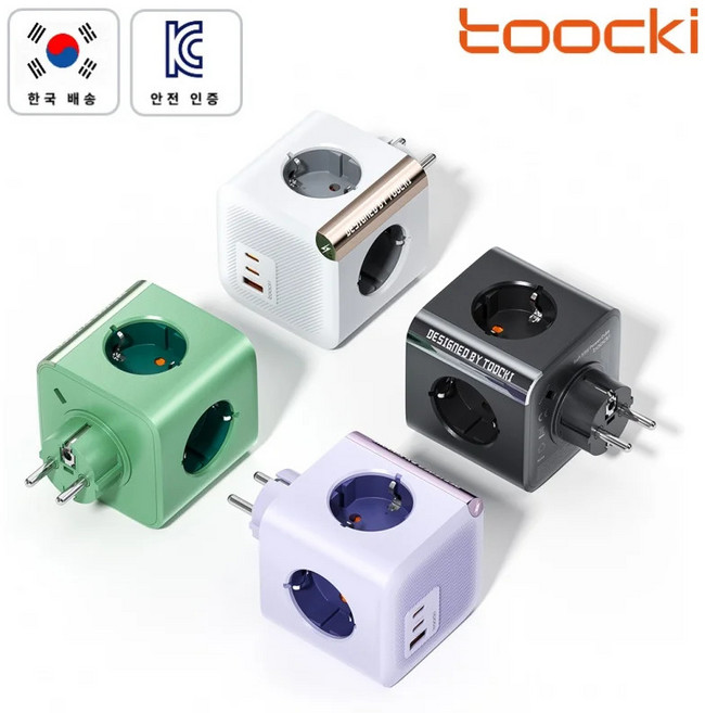 4구 고용량 무선형 멀티탭 PD포트 포함 초고속 충전 휴대용 여행용 캠핑용 안전 접지형 멀티콘센트, 1개, 퍼플 한국 규격, 1cm