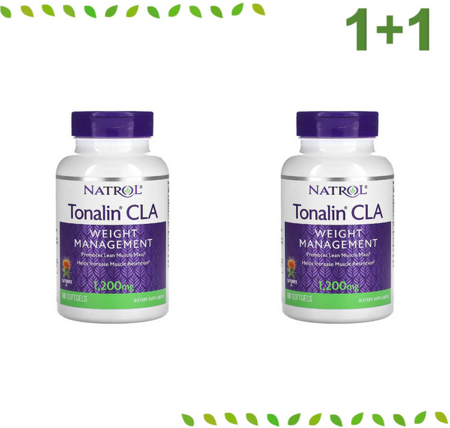 1+1 나트롤 CLA 1200mg 60 소프트젤 공액 리놀레산 리놀렌산 잇꽃오일 토코페롤, 2개, 60정