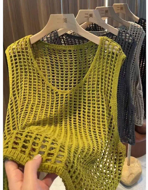 鏤空漁網針織背心 顯瘦百搭