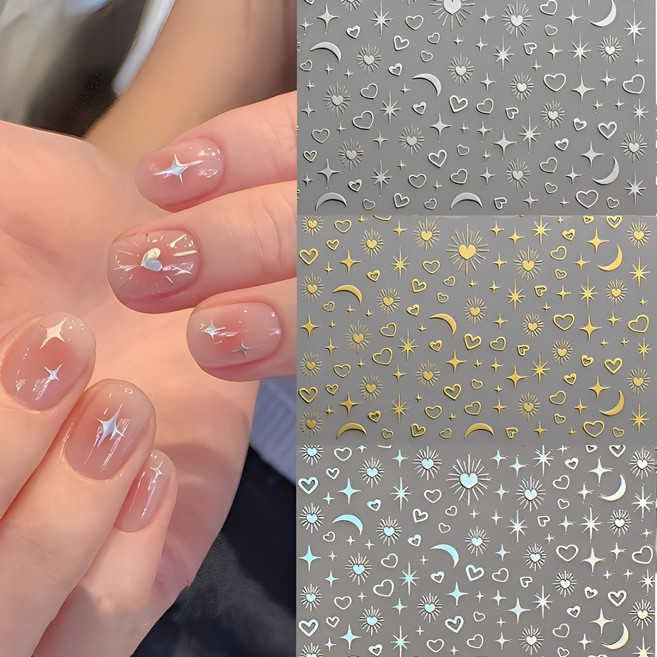 웨젼 별 하트 문 네일 엠보 데코 스티커, 1개, 혼합색상