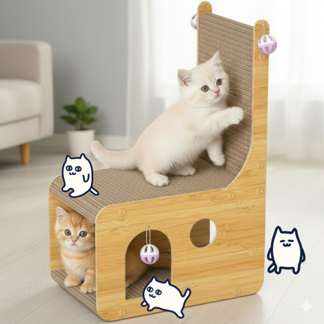 드리피 고양이 숨숨집 L자 스크래쳐 결합형, 1개, 혼합색상