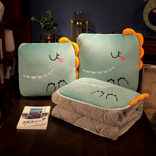 베개 퀼트 듀얼 목적 사무실 낮잠 작은 베개 자동차 담요 자동차 접이식 여름 귀여운, 면화45Cm이불1.5*1.8M, 공룡