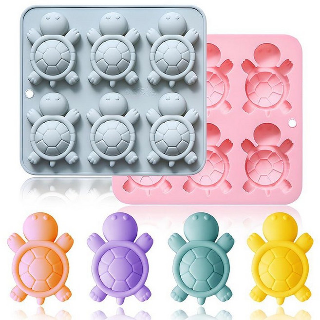 OURASHERO 2팩 초콜릿 몰드 6개의 캐비티 거북이 실리콘 팬시 베이킹 몰드 케이크 젤로 컵케이크 브라우니 머핀 아이스 큐브 크레용 케이크 장식 비누 몰드 제작 키트, 스타일 4