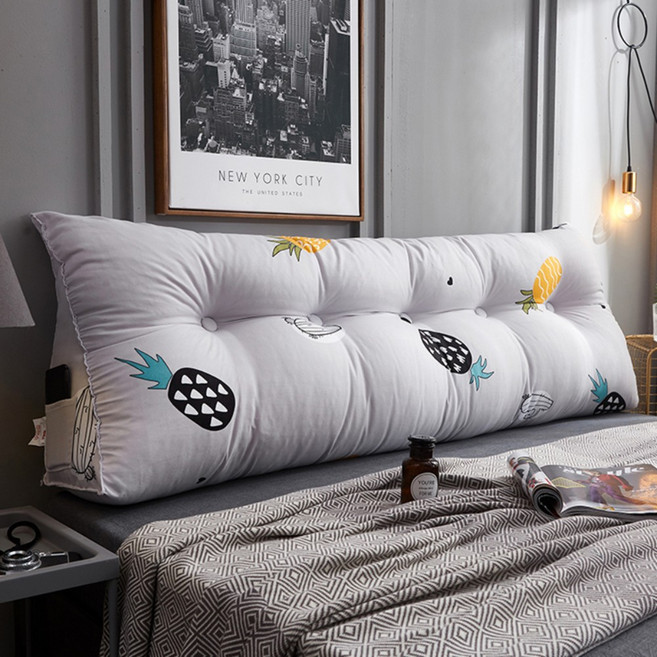 SKANDSALO 북유럽감성 긴 베개 대형 집순이 삼각 등받이 쿠션 롱쿠션, 실버 워싱 면 - 블랙 파인애플