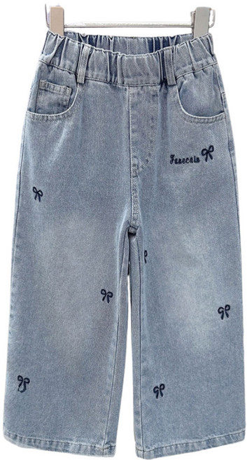 상상키즈 러블리 리본 자수 와이드 데님팬츠