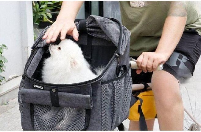 자전거 애견 바구니 백팩 외출 카트 강아지 애견캐리어 이동가방, 그레이, 1개