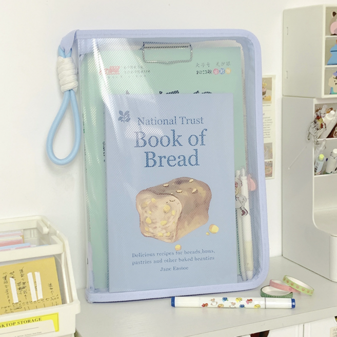 롤링페이퍼 스트랩 손잡이 A4 투명 서류보관 파일케이스, 1개, 블루