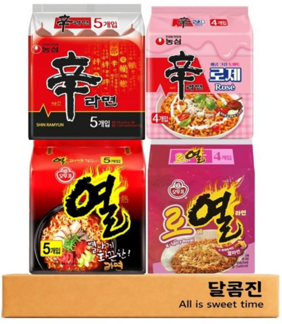 [달콤진] 신라면 5P + 신라면 로제 4P + 열라면 5P + 로제 열라면 4P, 1세트