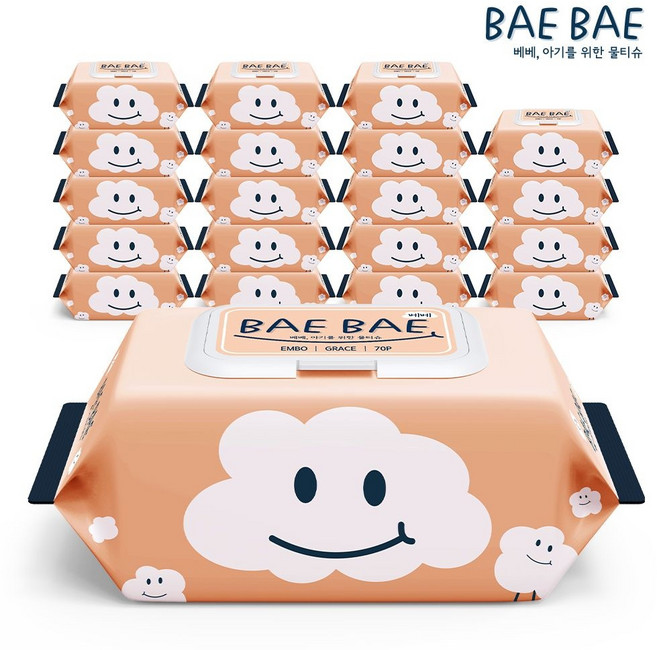 () 물티슈 GR 70m 캡형 70매 20팩, 70g