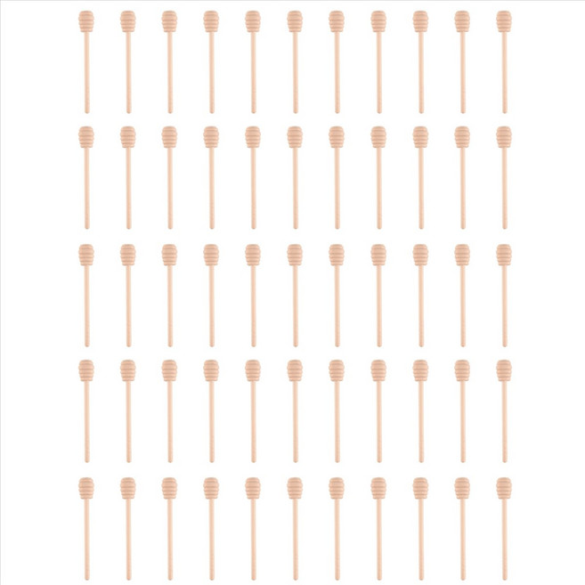 55 팩 6 인치 나무 꿀 디퍼 막대기 허니 잼 항아리 분배 미니 개별 포장 웨딩 파티 호의, 나무 색