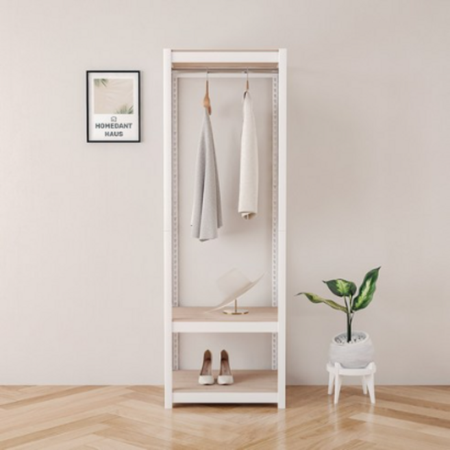 홈던트하우스 600x400x1800x3단 3단 행거봉1개 스탠드 시스템 철제 행거 드레스룸 선반 옷걸이, 화이트앵글