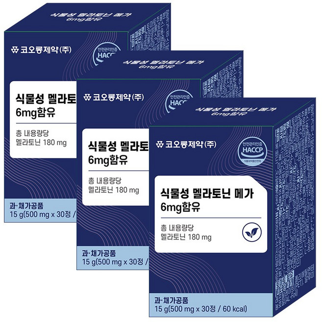 코오롱제약 식물성 멜라토닌 메가 6mg 함유 가바 식약청인증 melatonin 영양제 테아닌 트립토판, 3개, 30정