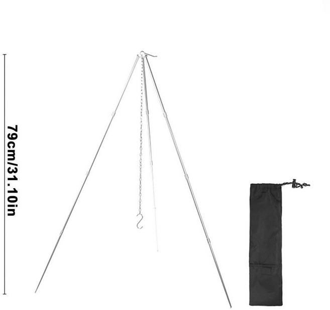 야외 대형 모닥불 삼각대 휴대용 캠핑 캠프 파이어 요리 냄비 체인 삼각형 지원 스탠드 액세서리, Silver small, 1개