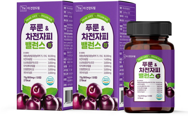 더건강드림 푸룬 차전자피 밸런스 정, 2개, 120정