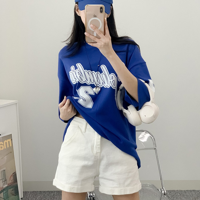 댄마샵 투쓰리 오버핏 반팔티 여성 방송댄스복 상의 줌바댄스복 에어로빅복