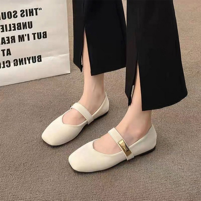 TKX 여성용 심플 메리제인 플랫슈즈 편안한 데일리 로퍼 오피스룩 발이 편한 스트랩 장식 세련된 디자인