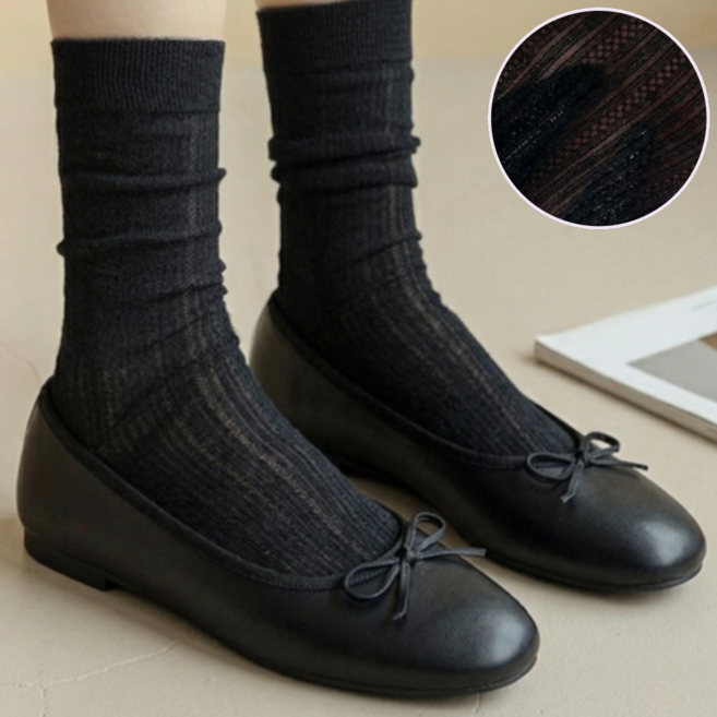 메라빌리아 플랫슈즈 찰떡코디 시스루 셔링 양말