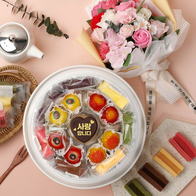 이버스데이 VIP 떡케이크 선물세트 생일 케익 기념 생신 칠순 명절 선물추천 단체선물, V/떡케이크F/꽃12/리본문구/거치대, 1세트