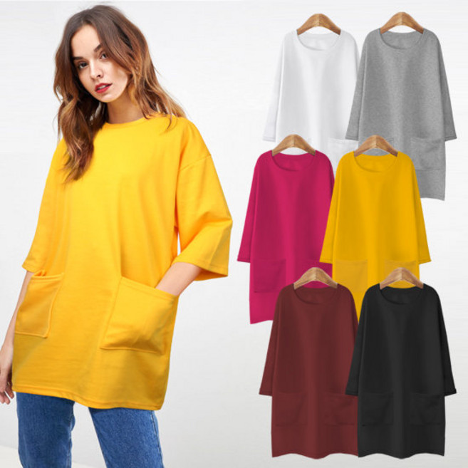 양주머니빅사이즈 7부 무지 주머니 롱티 오버핏박스티 루즈핏 1157552