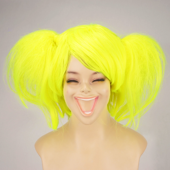 파티짱 큐티 양갈래 파티 가발 (형광노랑), 형광노랑