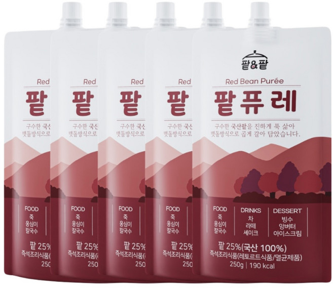 팥&팥 국산팥 무가당 팥퓨레 팥앙금, 5개, 250g