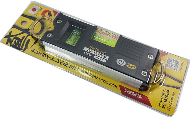 일본 EBISU LED수평 ED-16TBLM 자석 레벨 소형 미니 수평기 배관 인테리어 파이프 어두운 곳 틈새, 1개