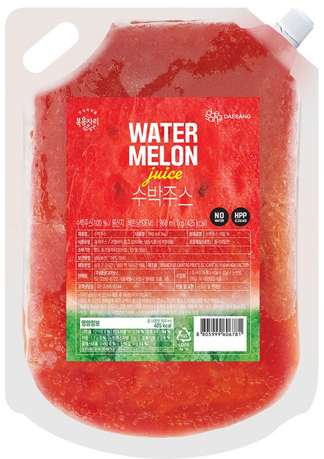 [냉동] 복음자리 수박주스 1kg (10개) 땡모반 스무디, 10개