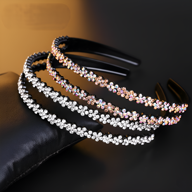 데일리 플라워 큐빅 포인트 투라인 머리띠 헤어밴드 2종 세트