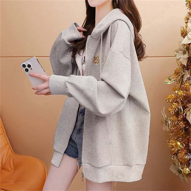 besteffie 여자 후드 집업 후드 집업 자켓 캐주얼 루즈핏 귀여운 캐릭터 프린트 봄가을 E968