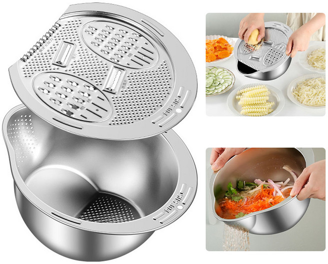 304 스텐 채칼 스텐 쌀 세척볼 만능채칼 과일 야채 세척볼 멀티 강판, 1세트