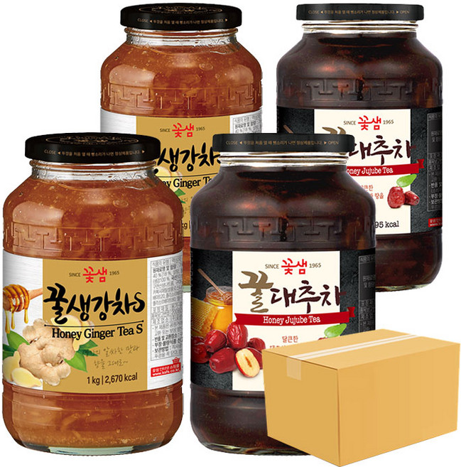 효진유통 꽃샘 액상차 1kg 2종 꿀생강차S 2개 + 꿀대추차 2개, 4, 1개