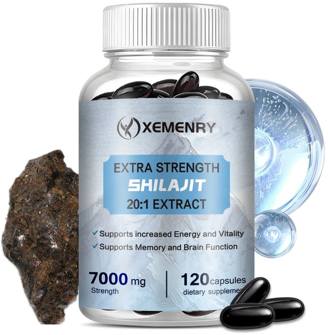 XEMENRY 순수 유기농 히말라야 실라짓 20:1 추출물 캡슐당 7000mg 풀빅산 50% 20배 더 강력하고 미량 미네랄이 풍부하여 기억력과 집중력을 향상시킵니다., 1박스, 120정 - 쿠팡
