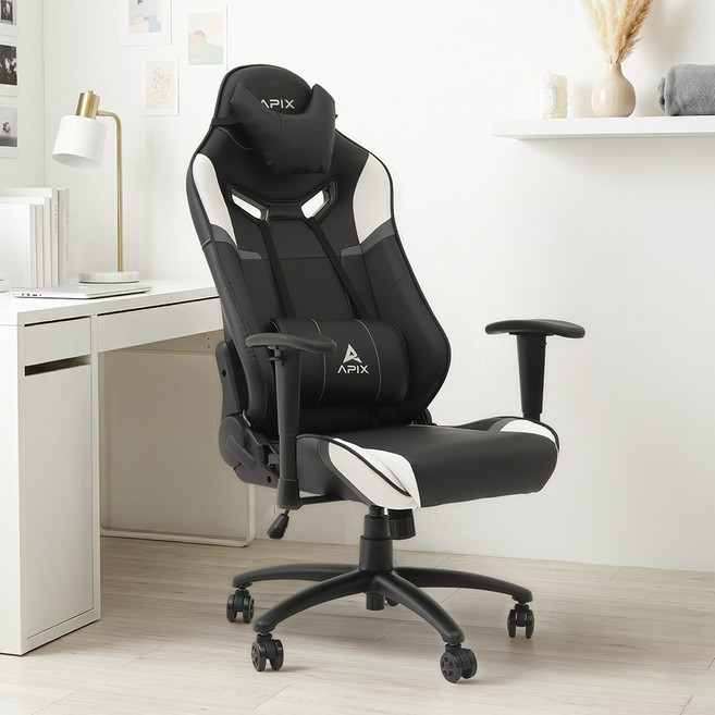 에이픽스 컴퓨터 게이밍 의자 GC202, 블랙 + 화이트