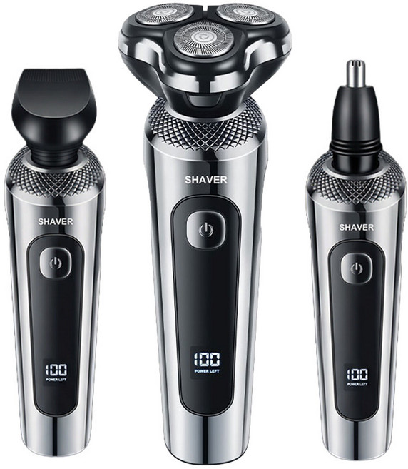 nicoliley 남자 전기면도기 방수 휴대용 면도기 눈썹 코털제거기 전기 면도기 세트, 실버, 3in1 전기면도기