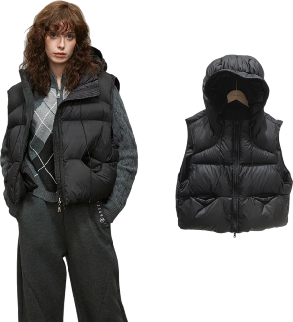 무니유유 보온 경량 캐주얼 루즈핏 집업 후드 패딩 조끼