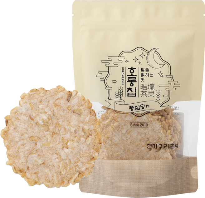 풍심당 호롱칩 국내산 현미 귀리 곤약 누룽지칩 쌀 과자 회사 간식 저당간식 건강간식, 100g, 1개