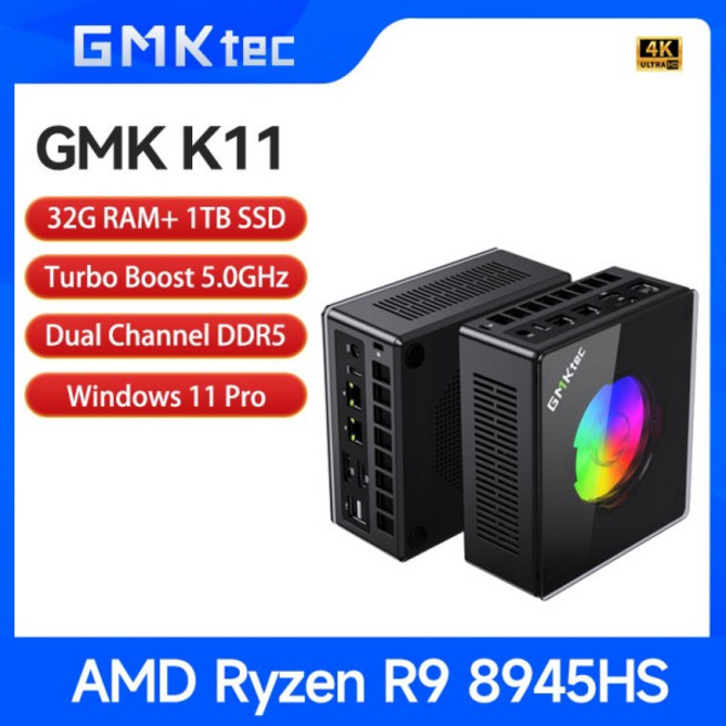 GMKtec 미니 PC K11 AMD R9 8945HS 게임용 32GB DDR5 1TB SSD 컴퓨터 Win11 Pro, 01 AU, 02 Dual Channel 32G2TB