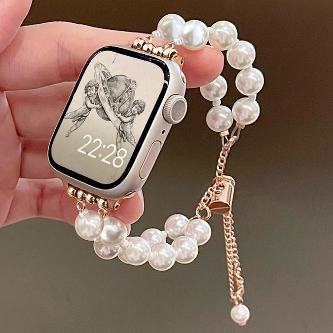 애플 워치 스트랩 진주 스트랩 여성용 스트랩, 1개, 로즈골드