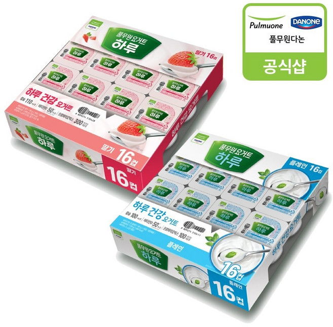 [G][풀무원다논] 하루요거트 컵 48개 골라담기 (80gX16입X3) / 딸기 플레인, 80g