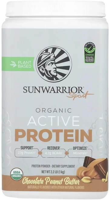 정말좋습니다 Sunwarrior Sport 유기농 활성 단백질 초콜릿 땅콩버터 1kg(2.2lb) 빠르게배송해드릴게요, 1개, 1kg